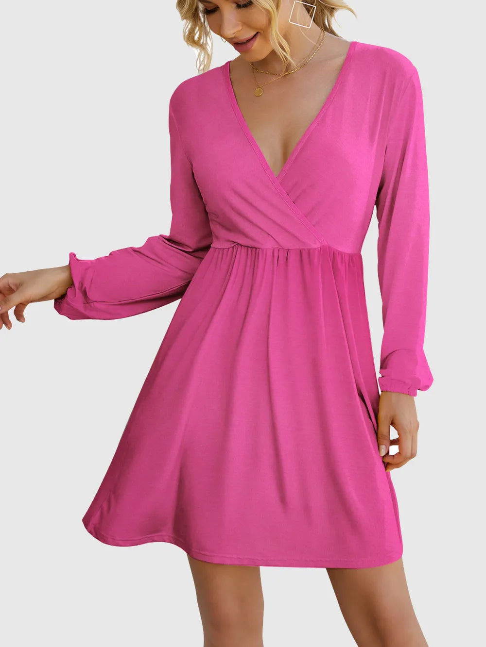 FAM-FAM Surplice Long Sleeve Mini Dress - Blushé Belle