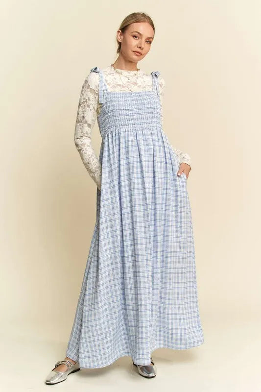 Davi & Dani Plaid Smocking Sleeveless Maxi Dress - Blushé Belle