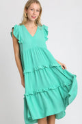 Umgee Full Size Ruffle Tiered Cap Sleeve Midi Dress Plus Size - Blushé Belle