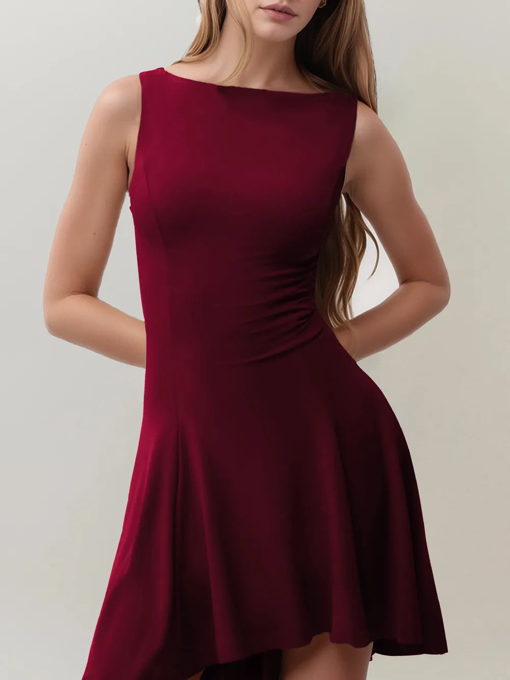 High-Low Round Neck Sleeveless Mini Dress - Blushé Belle