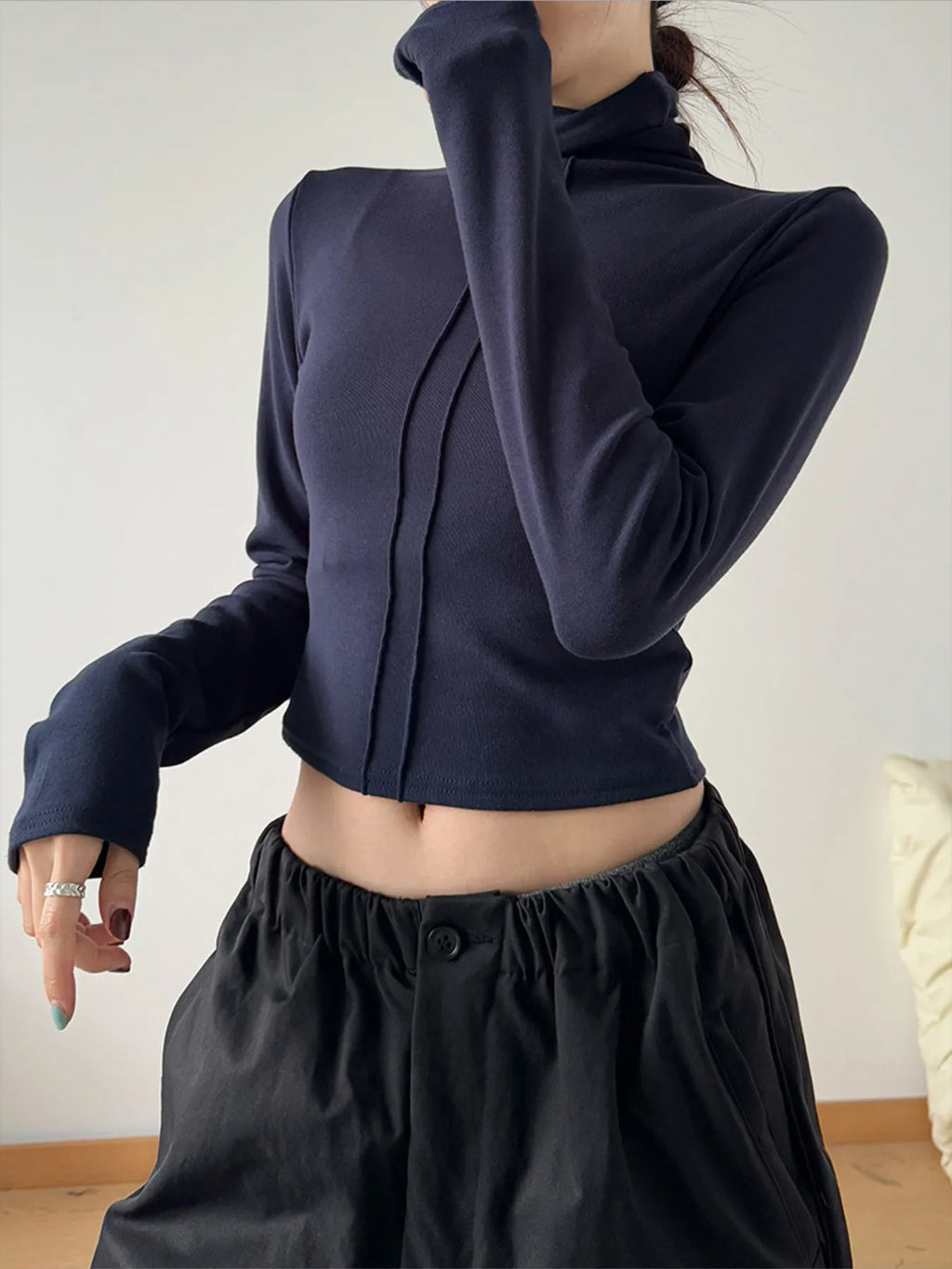 High Neck Long Sleeve Cropped T-Shirt - Blushé Belle
