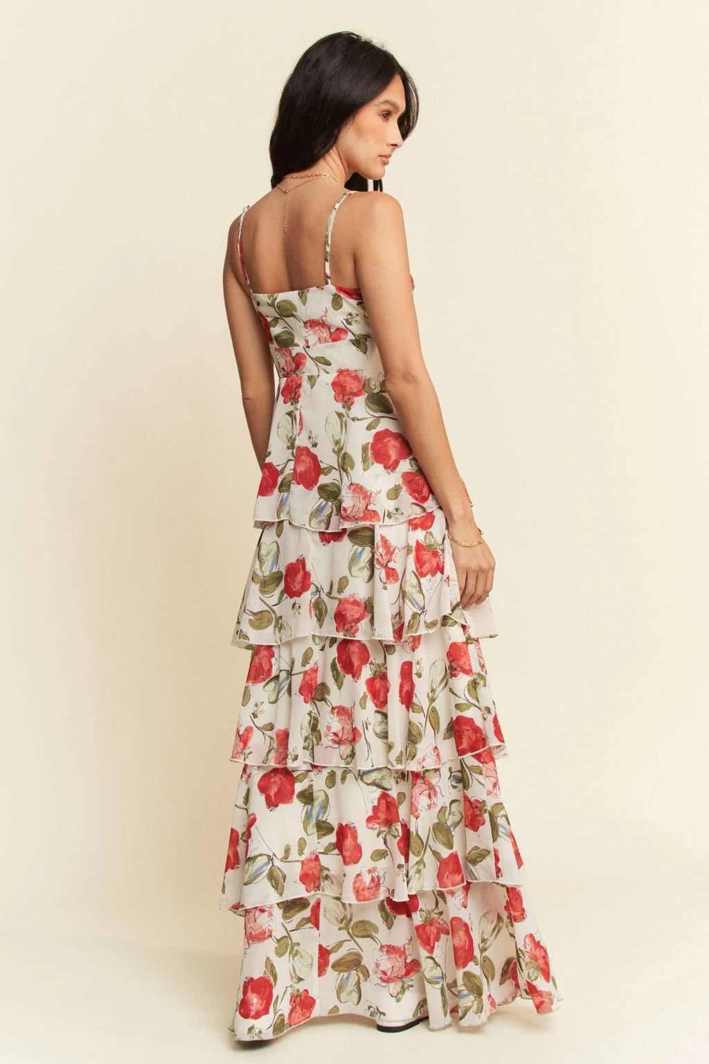 Davi & Dani Contrast Ring Lace Layered Ruffle Maxi Cami Dress - Blushé Belle
