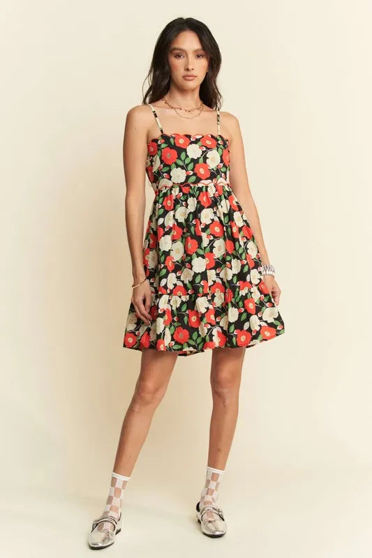 Davi & Dani Floral Scalloped Cutout Back Mini Dress - Blushé Belle