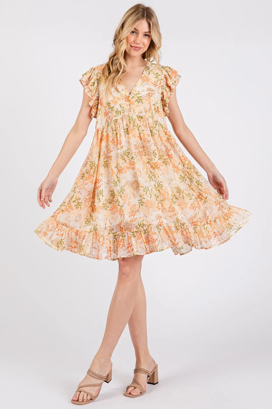 Mittoshop Floral Chiffon Ruffle Short Sleeve Mini Dress - Blushé Belle
