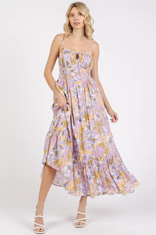 Mittoshop Floral Smocked Back Ruffled Hem Maxi Cami Dress - Blushé Belle