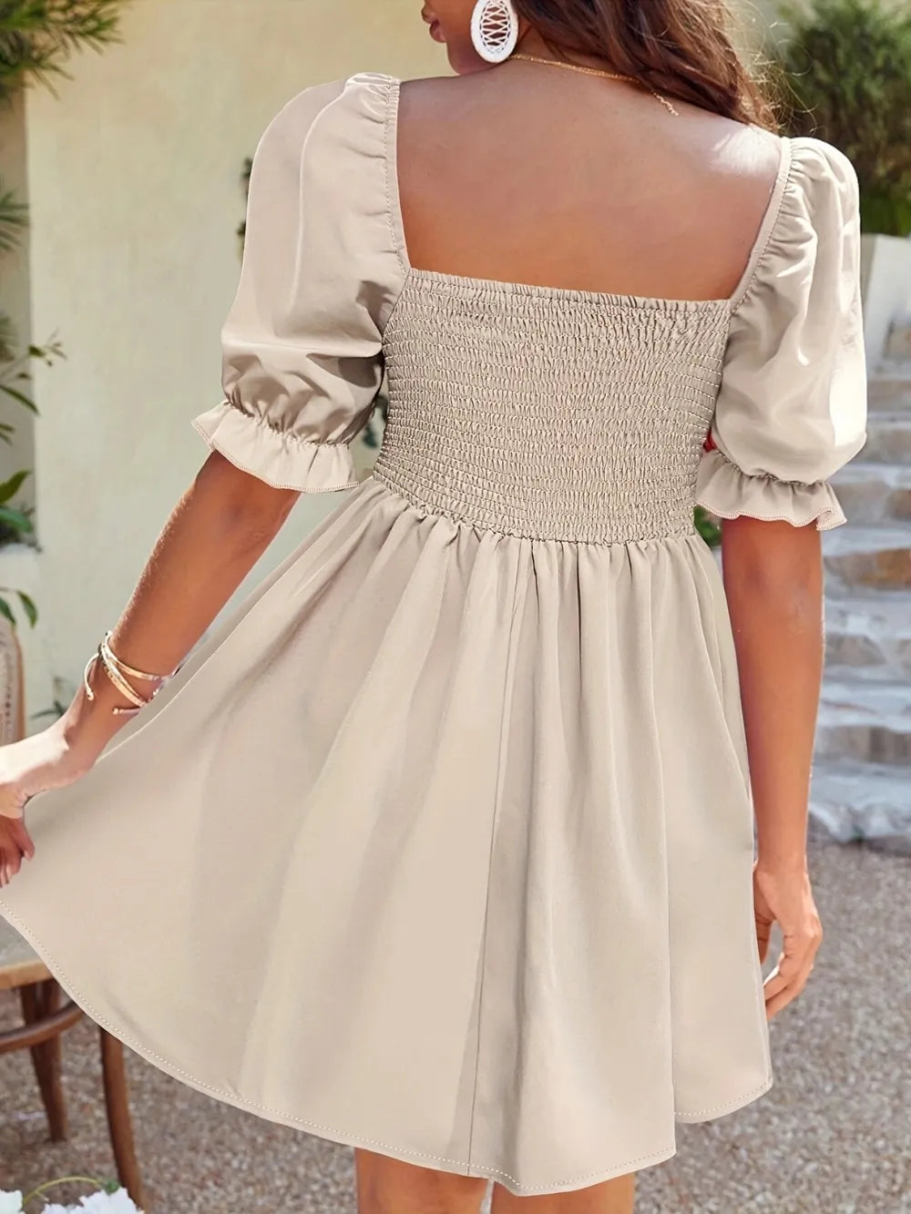 Square Neck Flounce Sleeve Mini Dress - Blushé Belle