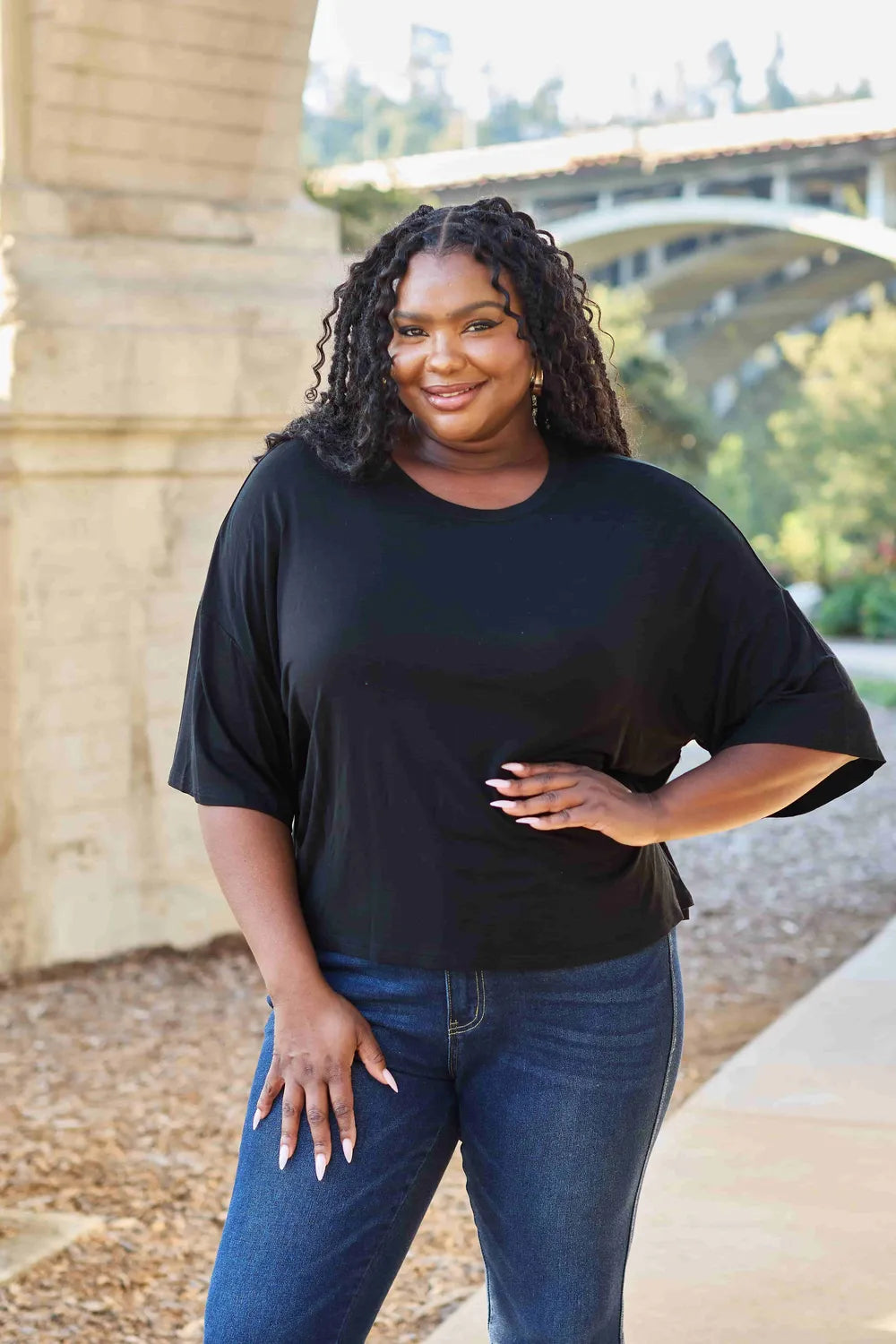 Basic Bae Full Size Round Neck Drop Shoulder T-Shirt - Blushé Belle