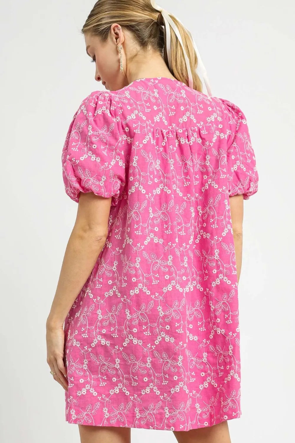 Umgee Floral Puff Sleeve V-Neck Mini Dress - Blushé Belle