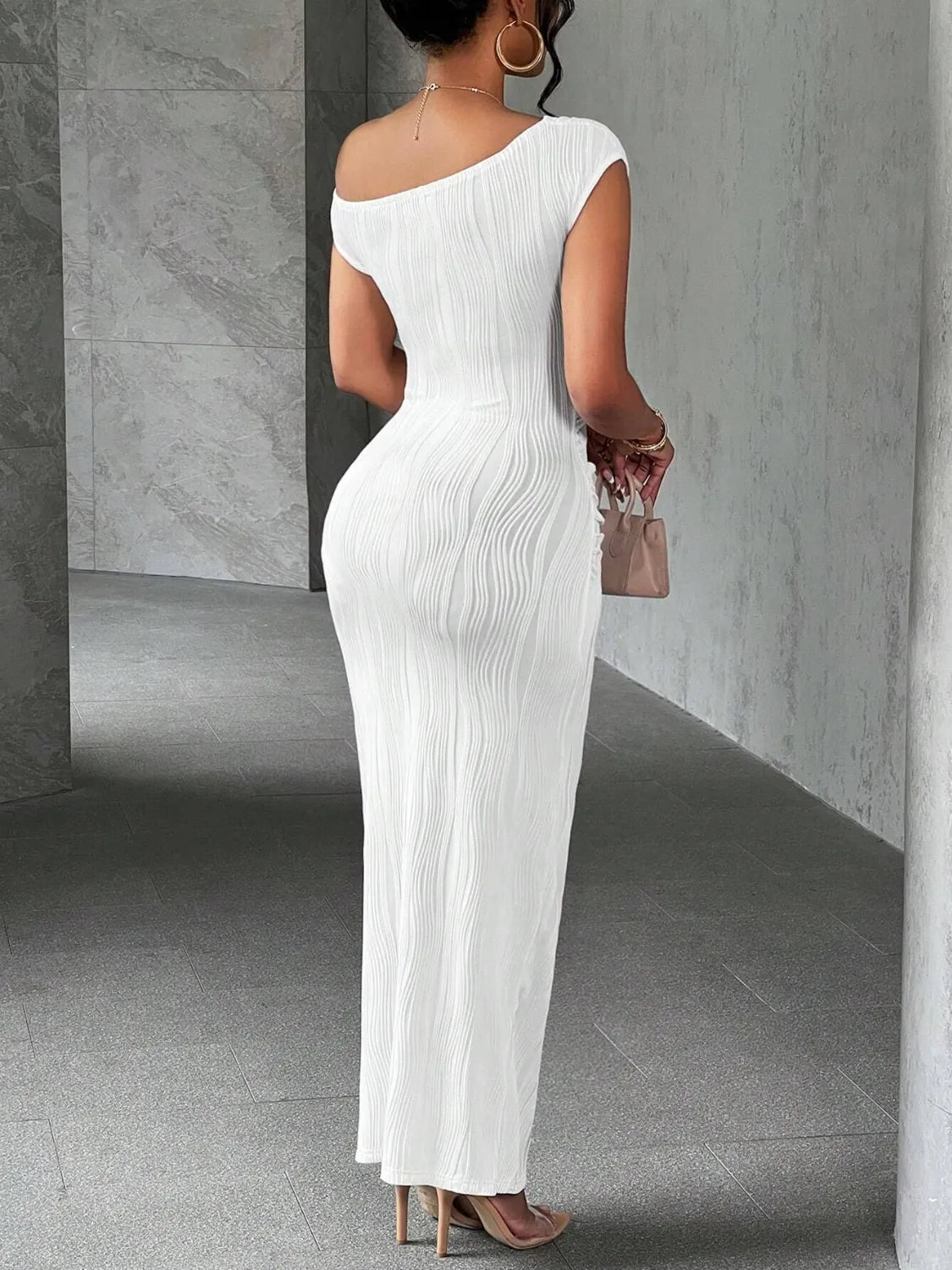 Textured Single Shoulder Maxi Dress - Blushé Belle