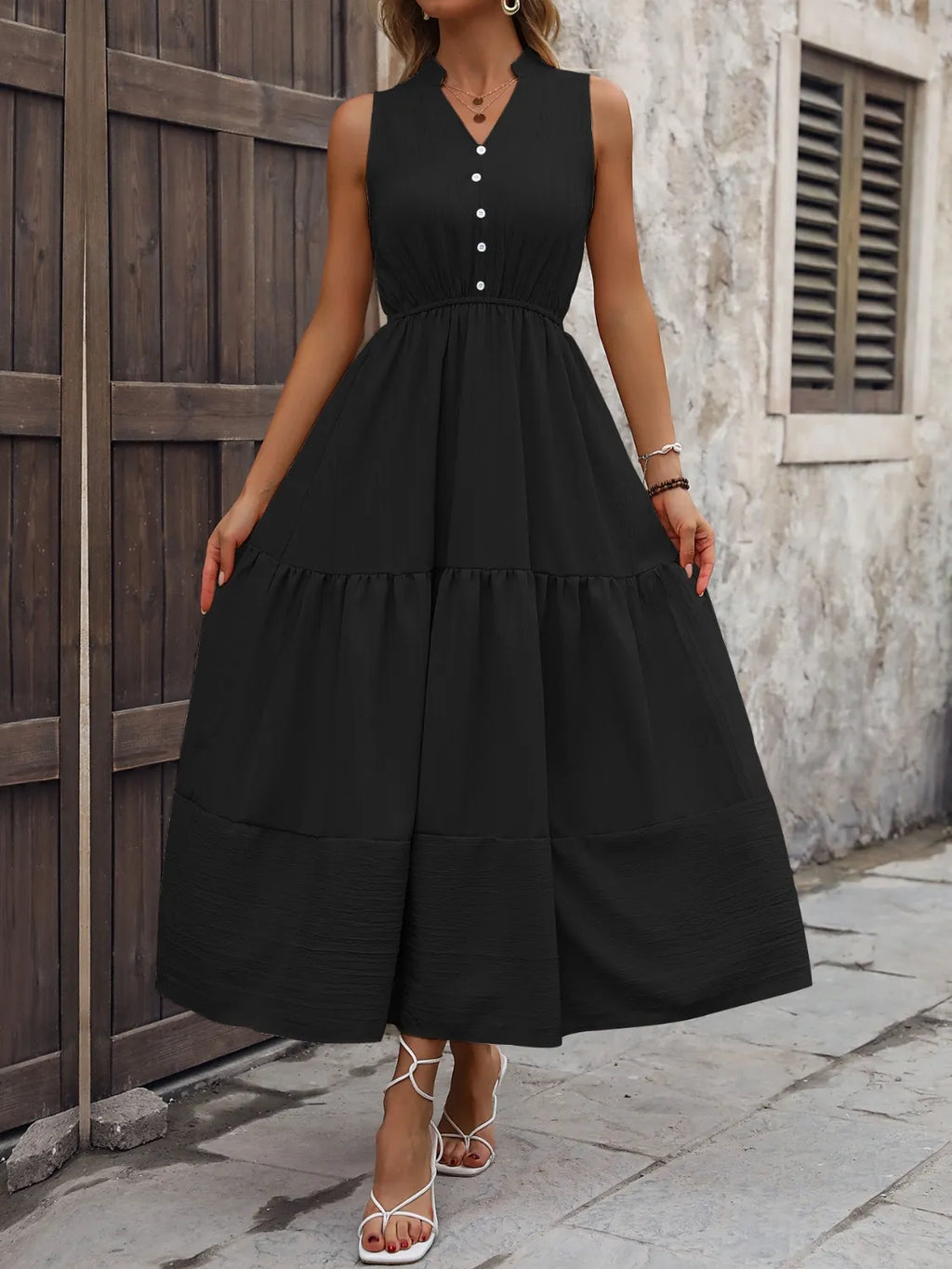Notched Sleeveless Maxi Tank Dress - Blushé Belle
