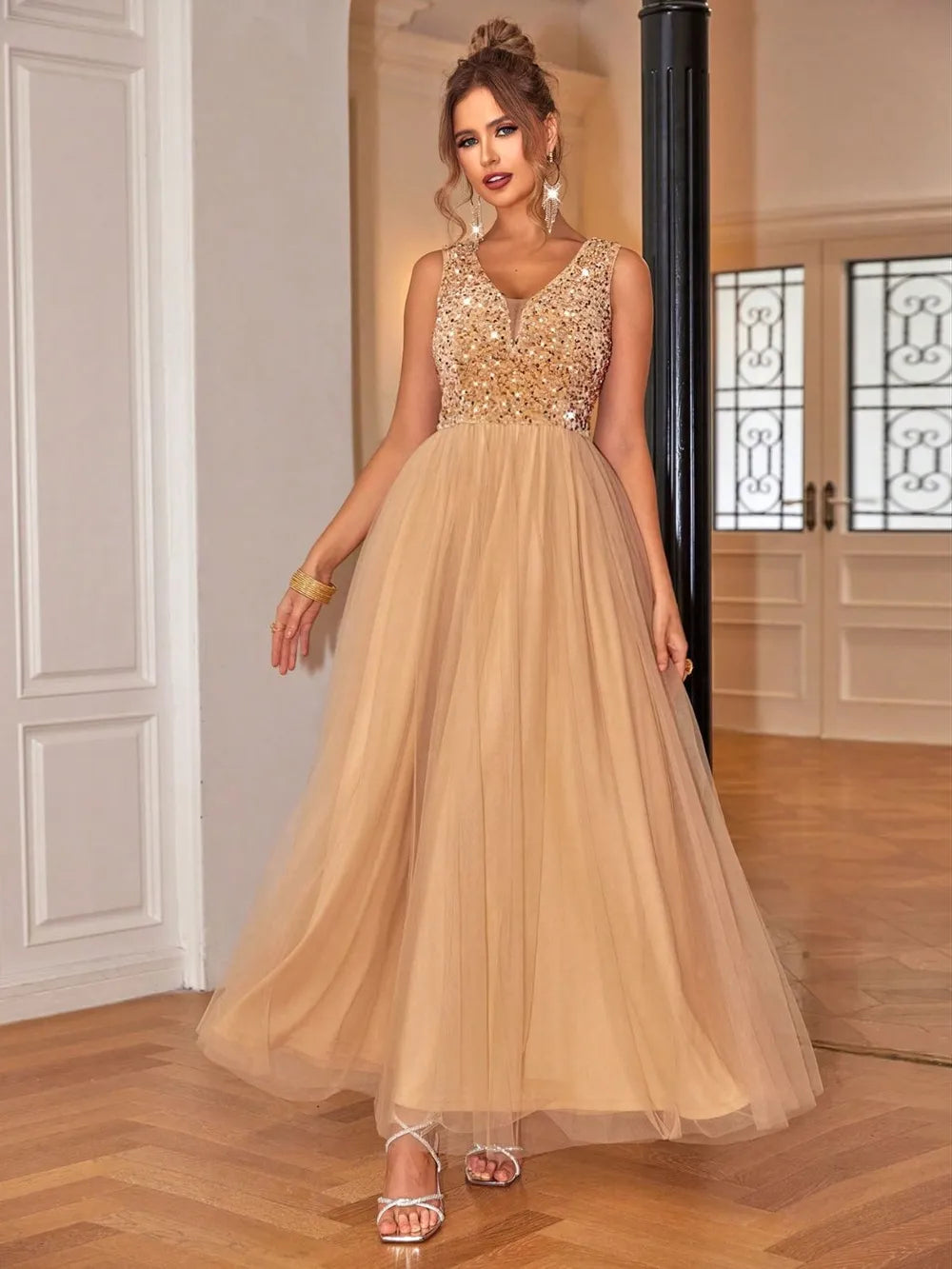 Sequin V-Neck Sleeveless Dress - Blushé Belle