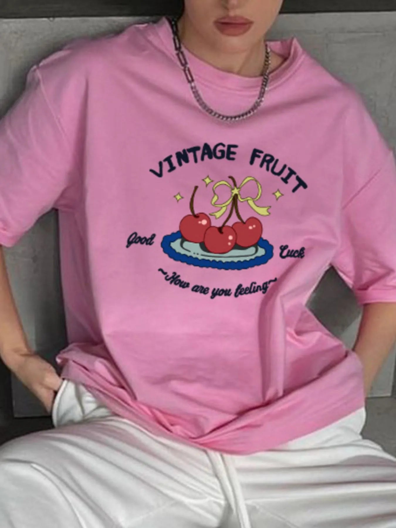Plus Size Fruit Graphic Round Neck T-Shirt - Blushé Belle
