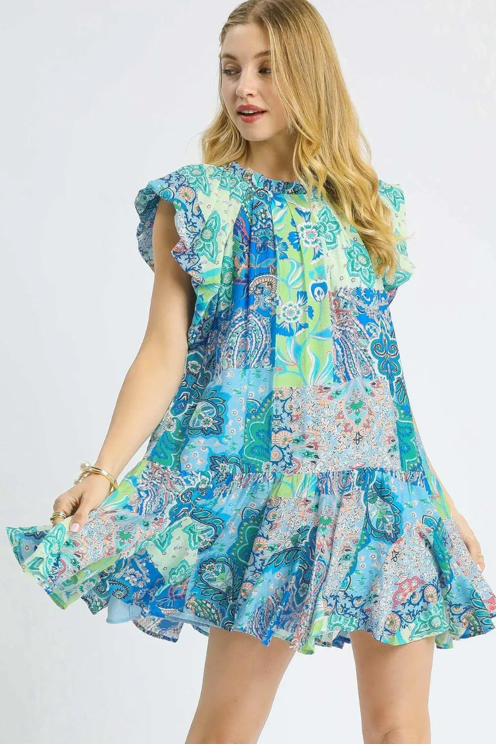 Umgee Printed Ruffle Cap Sleeve Mini Dress - Blushé Belle