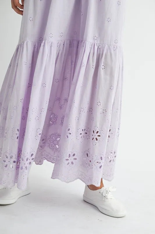 MABLE Eyelet Lace Maxi Dress With Side Strap Details - Blushé Belle