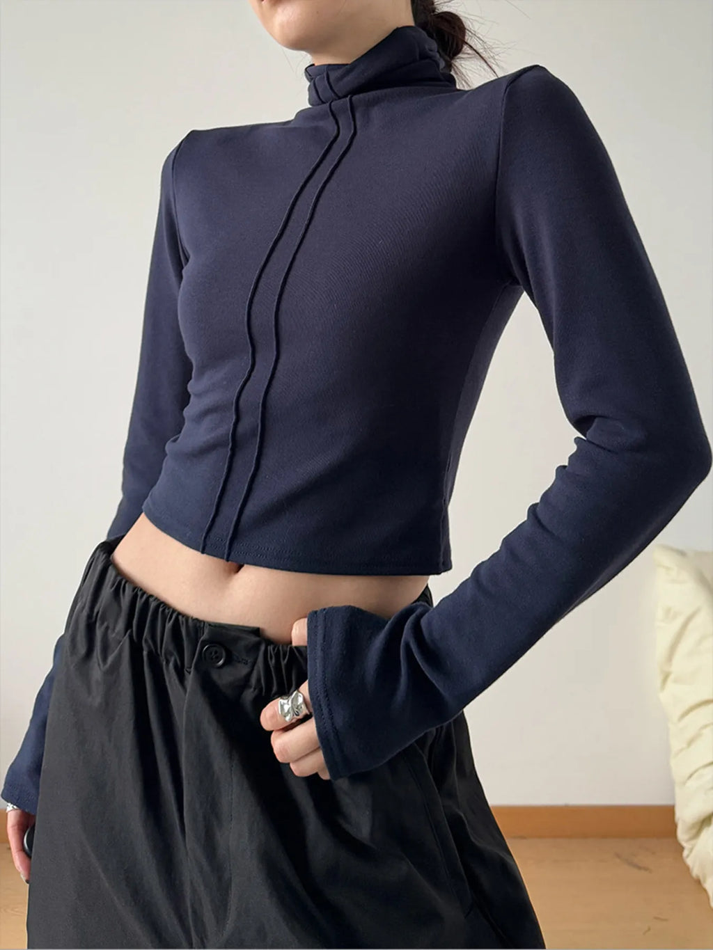High Neck Long Sleeve Cropped T-Shirt - Blushé Belle