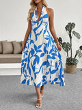 Leaf Print Halter Neck Midi Dress - Blushé Belle