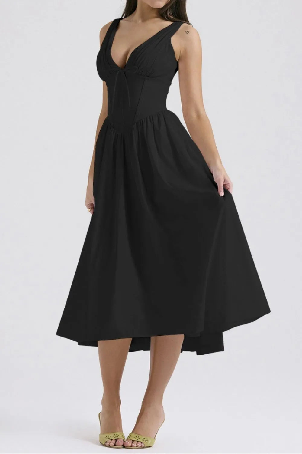 Ruched V-Neck Sleeveless Dress with Pockets - Blushé Belle