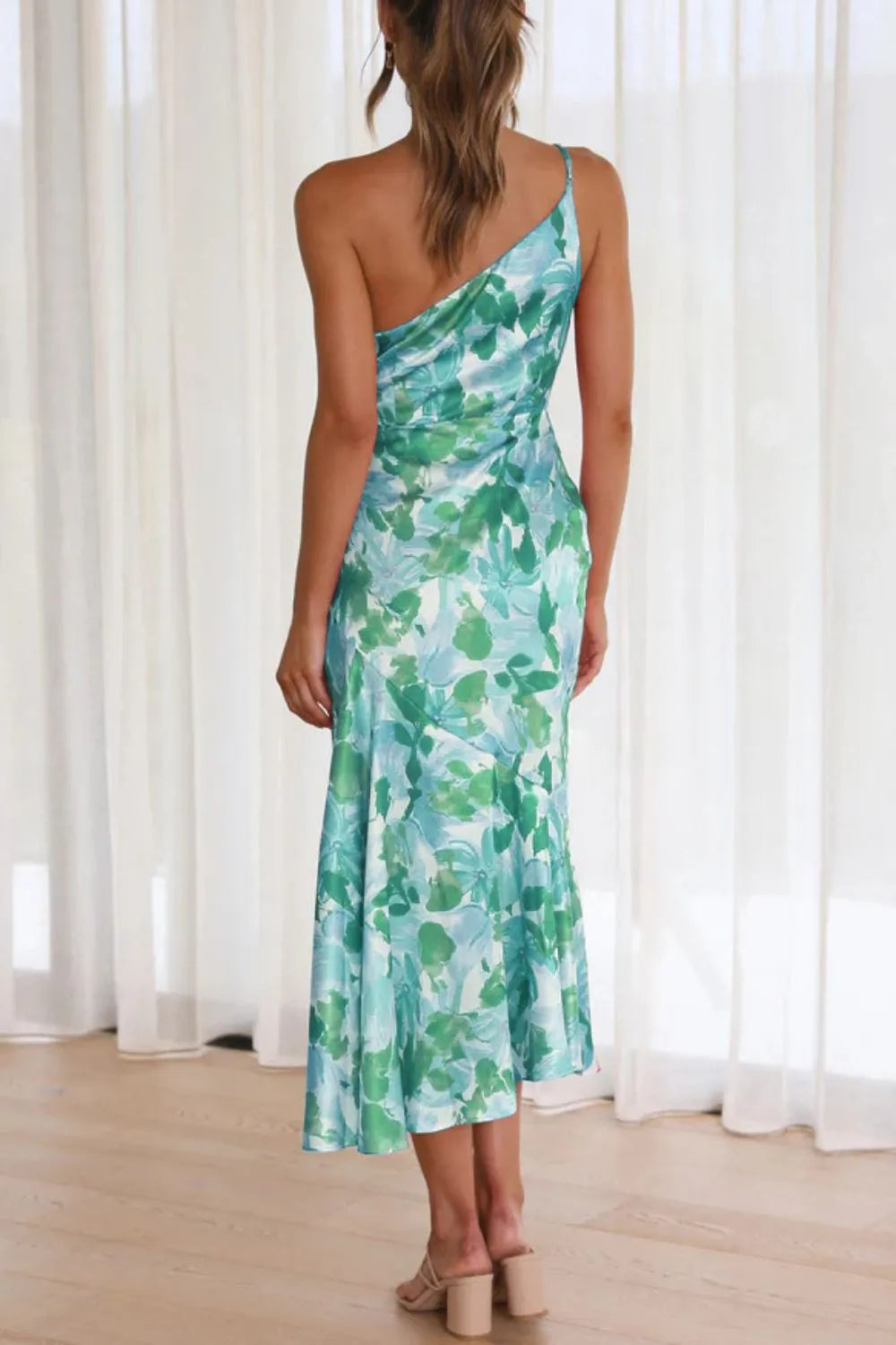 Ruched Printed Single Shoulder Midi Dress - Blushé Belle