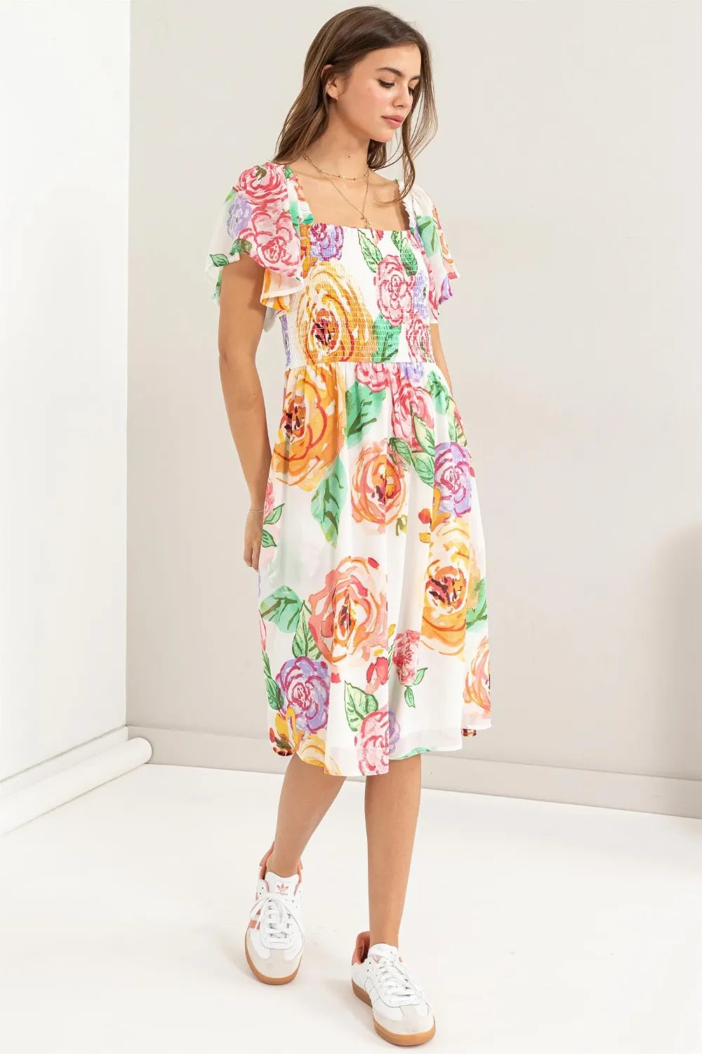 HYFVE Floral Flutter Sleeve Smocked Dress - Blushé Belle