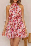 Floral Halter Neck Mini Dress - Blushé Belle