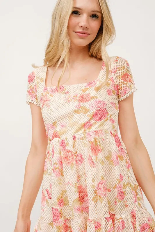 And The Why Square Neck Tiered Floral Fishnet Dress - Blushé Belle