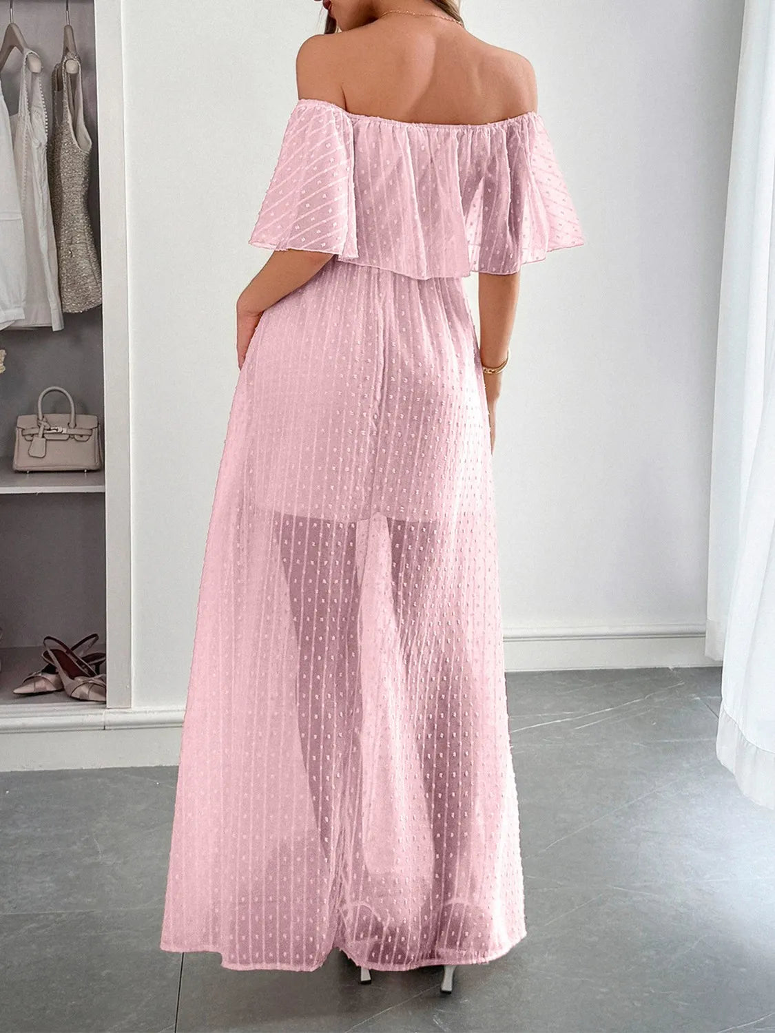 Swiss Dot Off Shoulder Maxi Dress - Blushé Belle