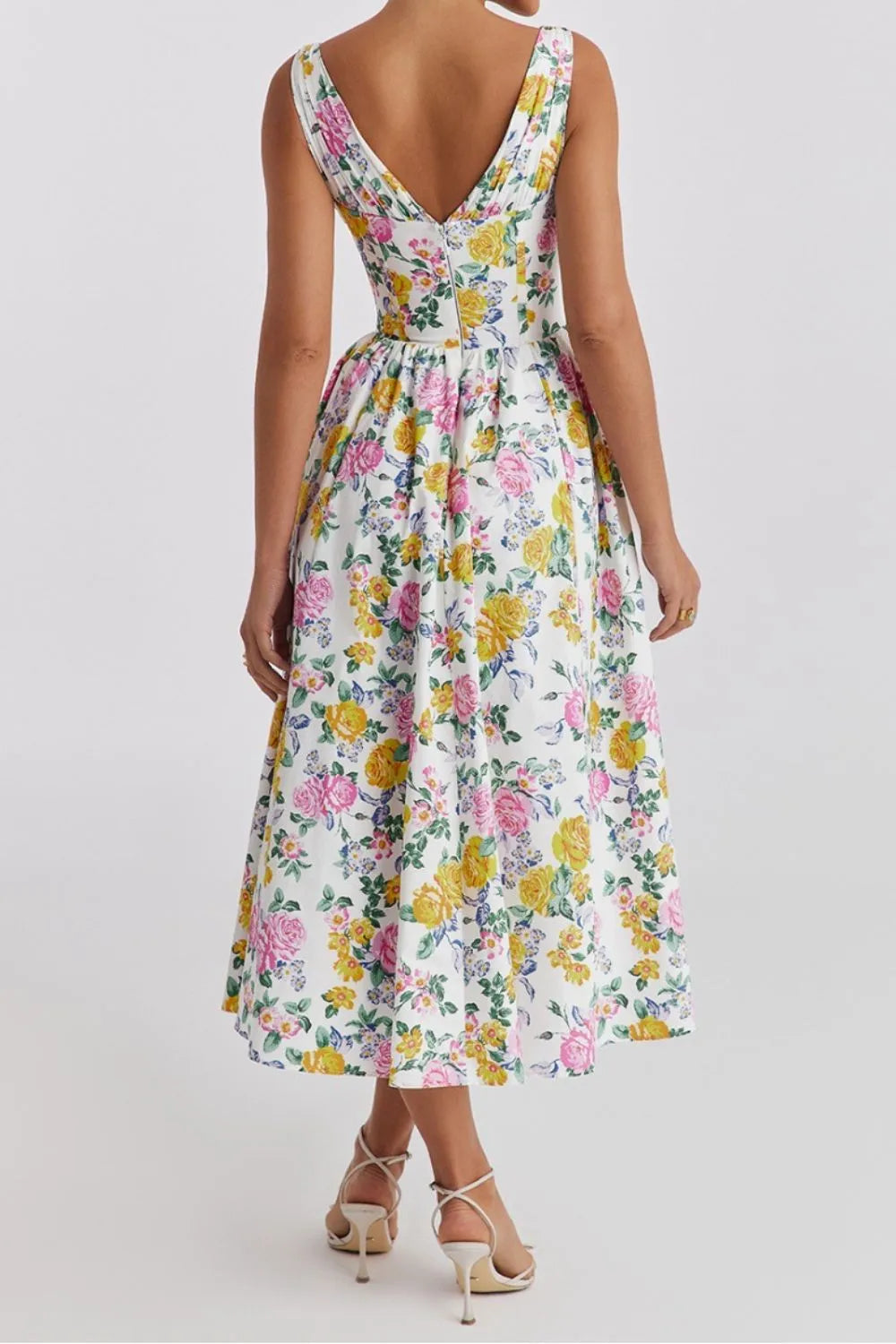 Floral V-Neck Sleeveless Midi Dress with Pockets - Blushé Belle