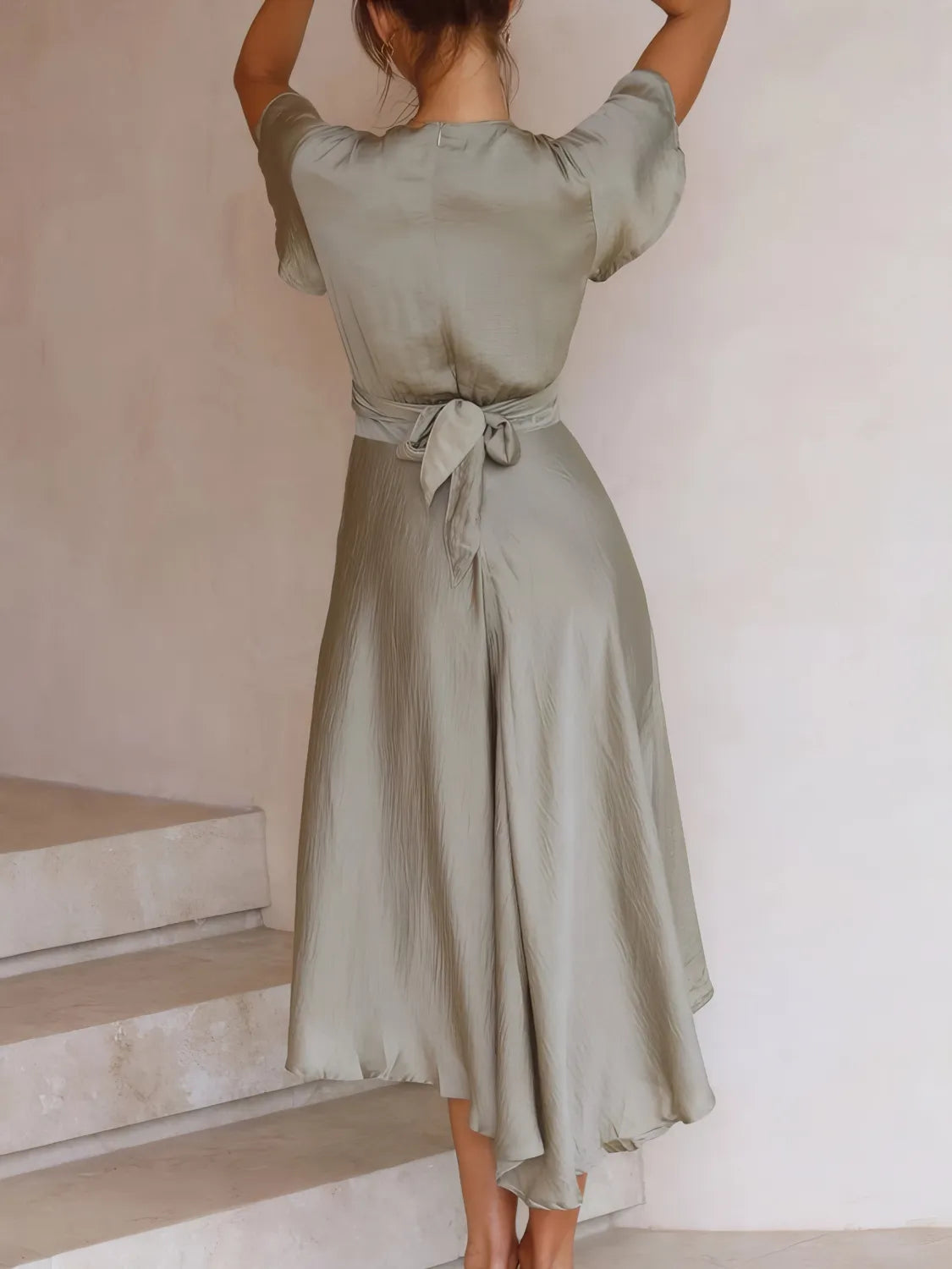 High-Low Plunge Flutter Sleeve Dress - Blushé Belle