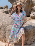 Printed Puff Sleeve Ruched Midi Dress - Blushé Belle