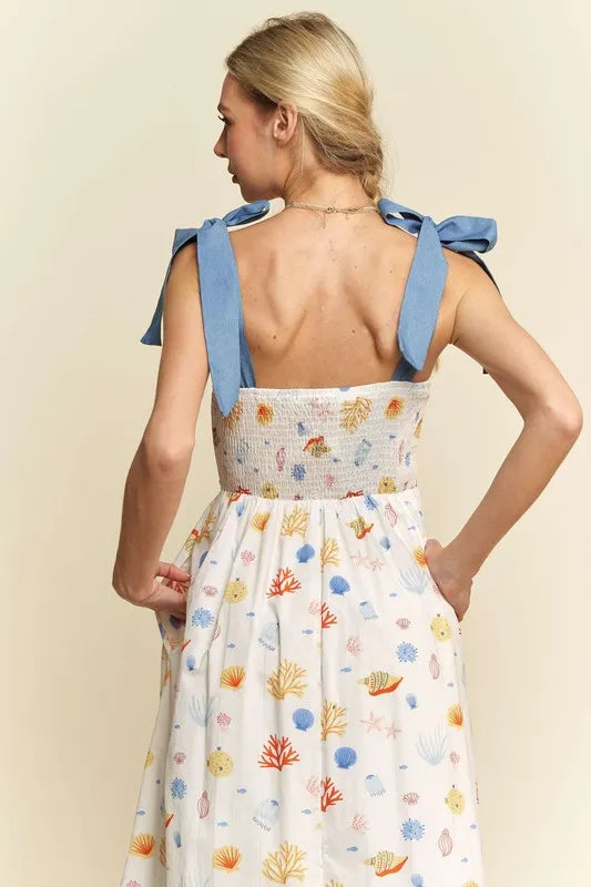 Davi & Dani Denim Binding Detail Smocking Summer Maxi Dress - Blushé Belle