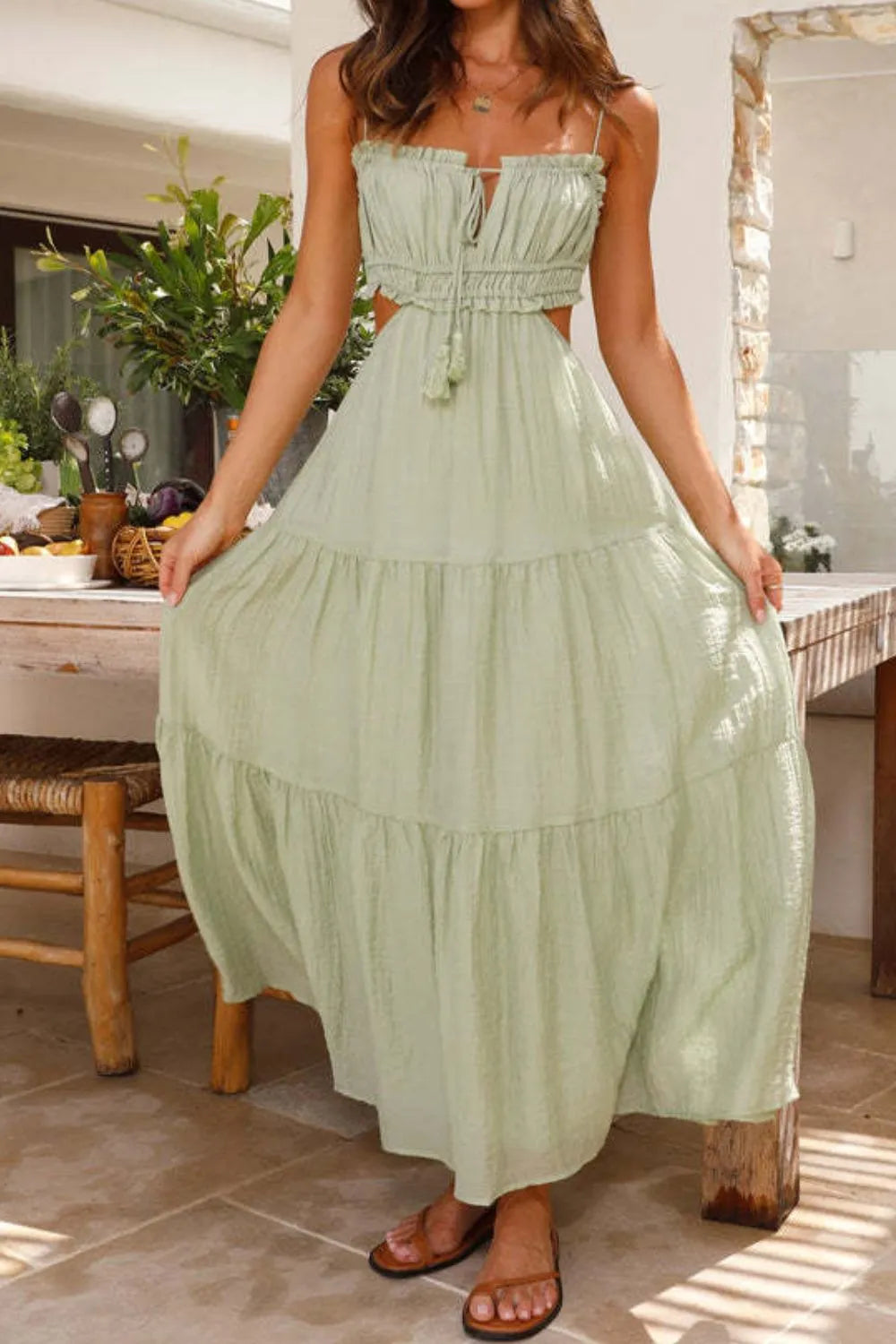 Cutout Square Neck Midi Cami Dress - Blushé Belle