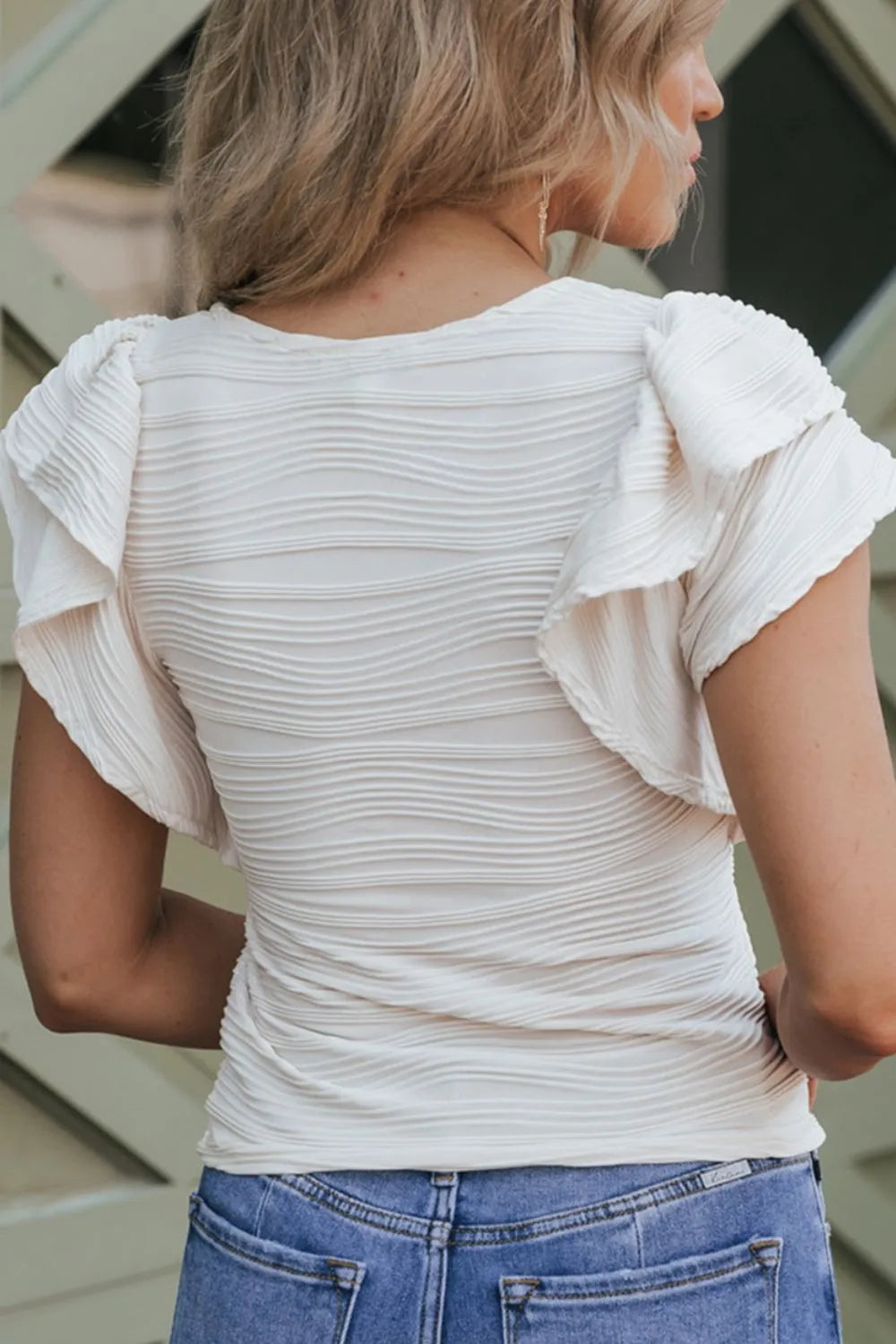 Ruffled Round Neck Textured Top - Blushé Belle