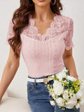 Lace Trim Eyelet Embroidered Summer T-Shirt - Blushé Belle