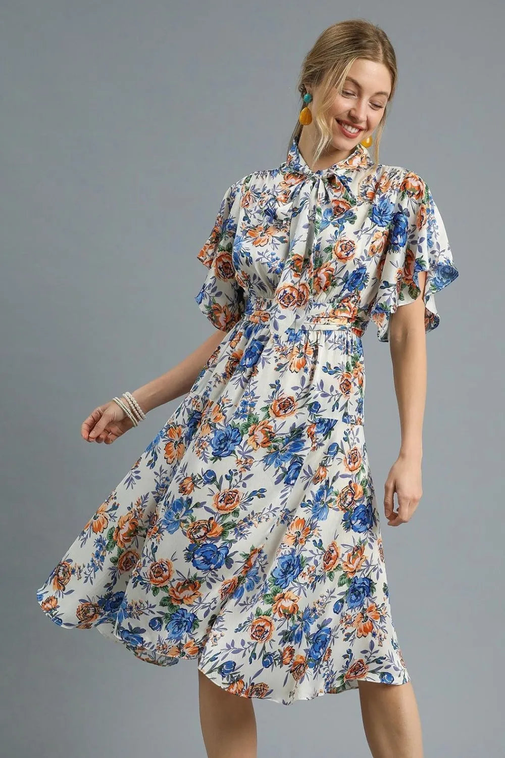 Umgee Floral Print Flutter Sleeve Dress - Blushé Belle