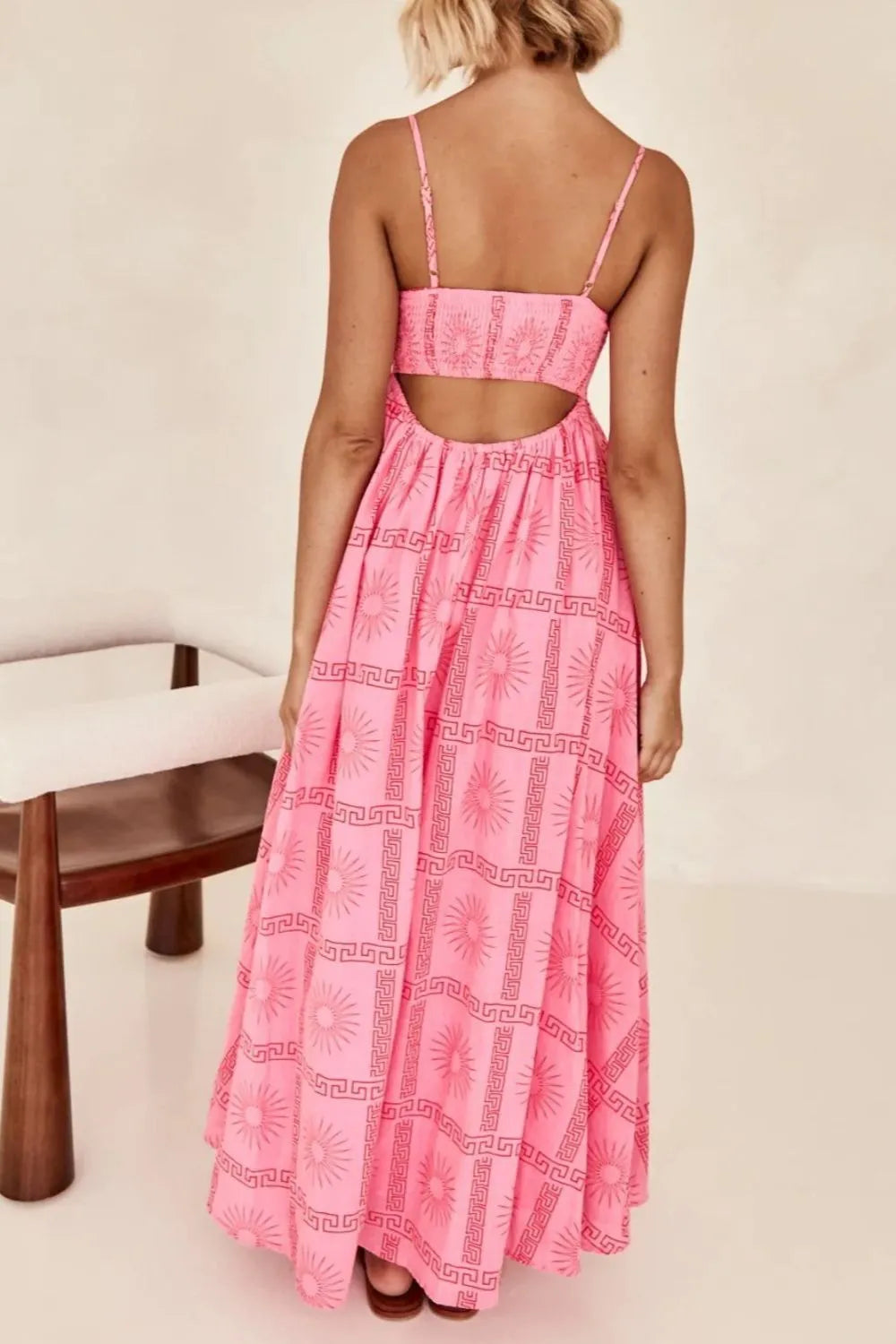 Cutout Back Printed Square Neck Maxi Cami Dress - Blushé Belle