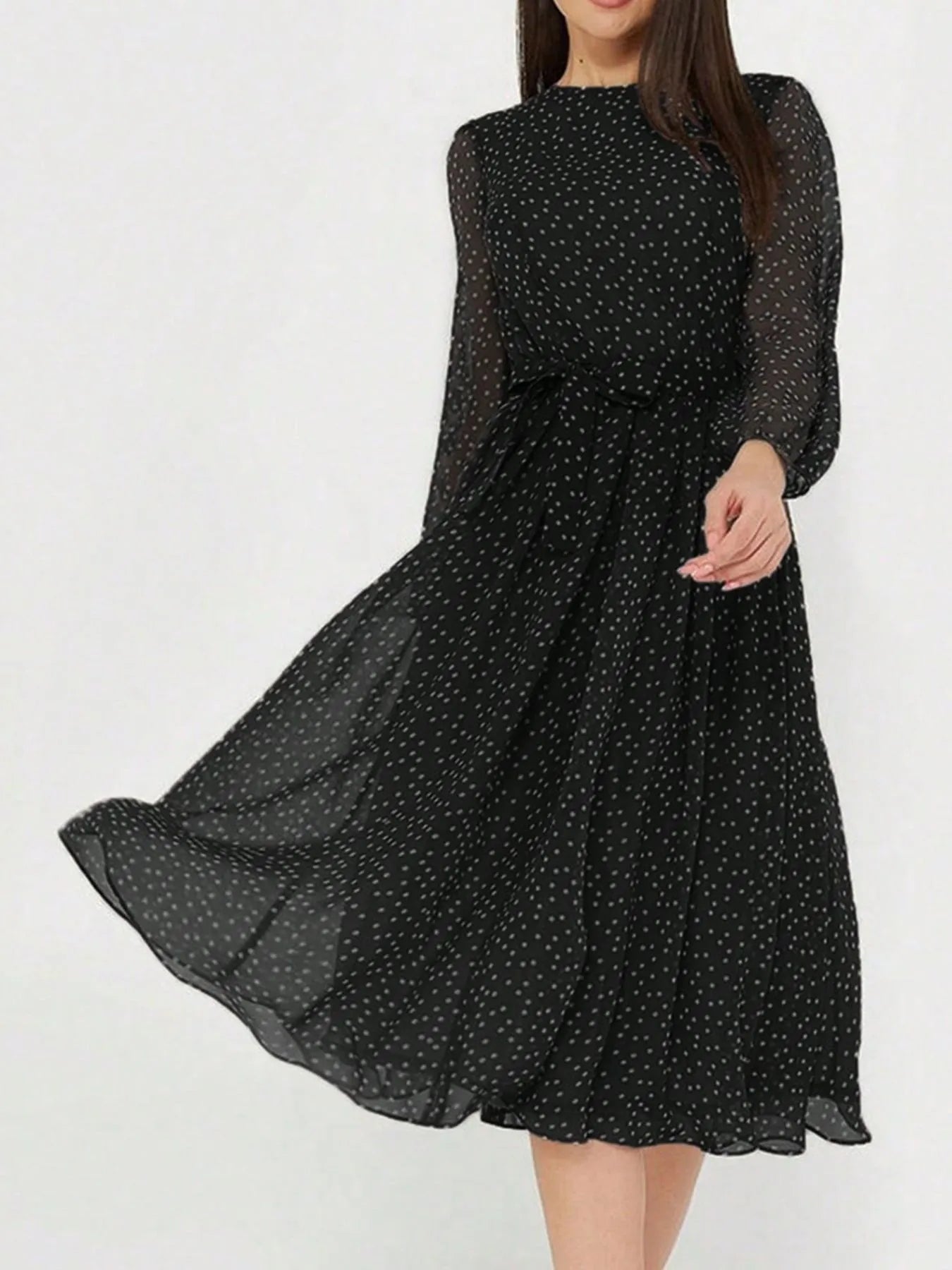 Polka Dot Long Sleeve Midi Dress - Blushé Belle