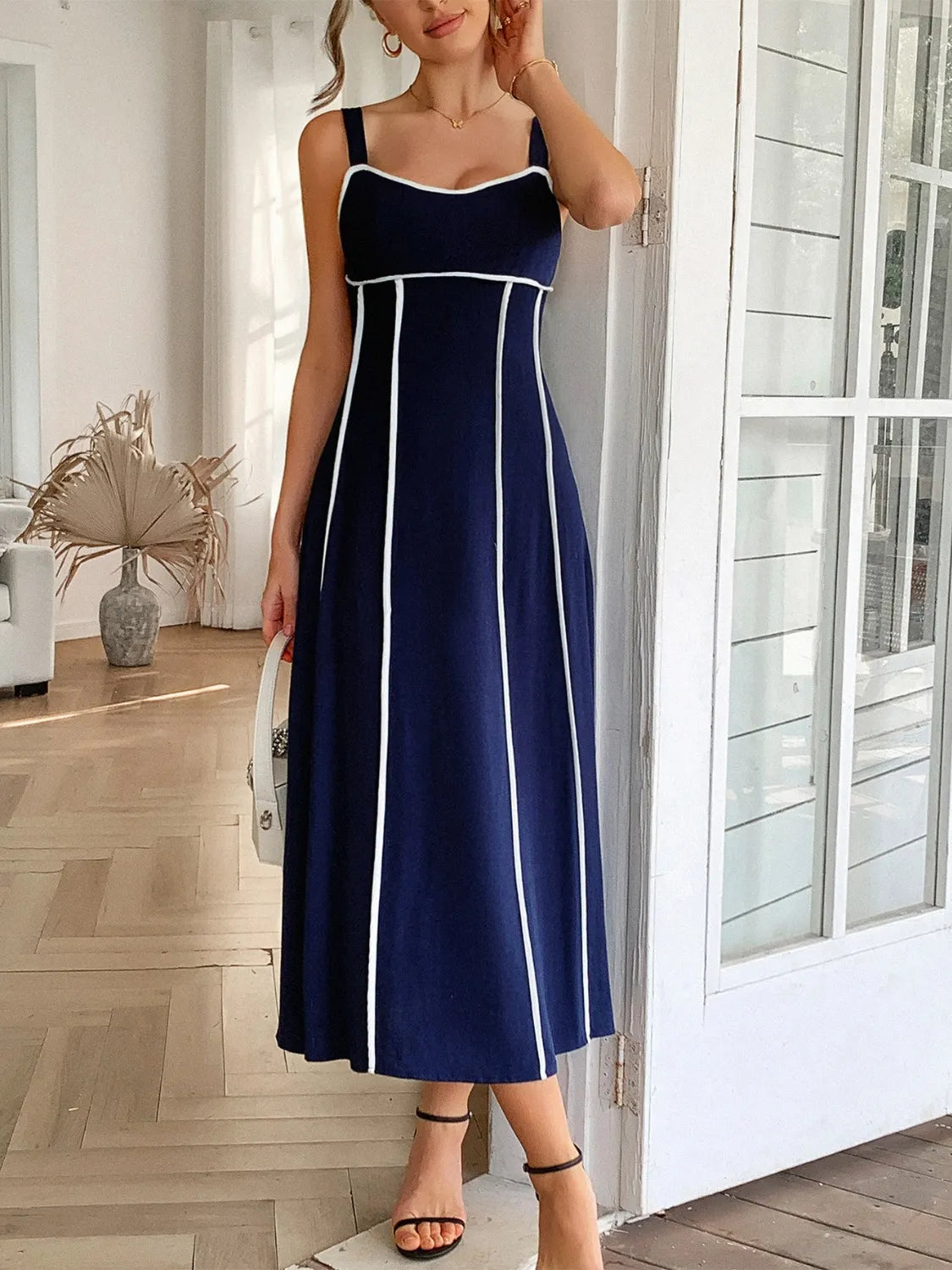 Contrast Wide Strap Midi Cami Dress - Blushé Belle