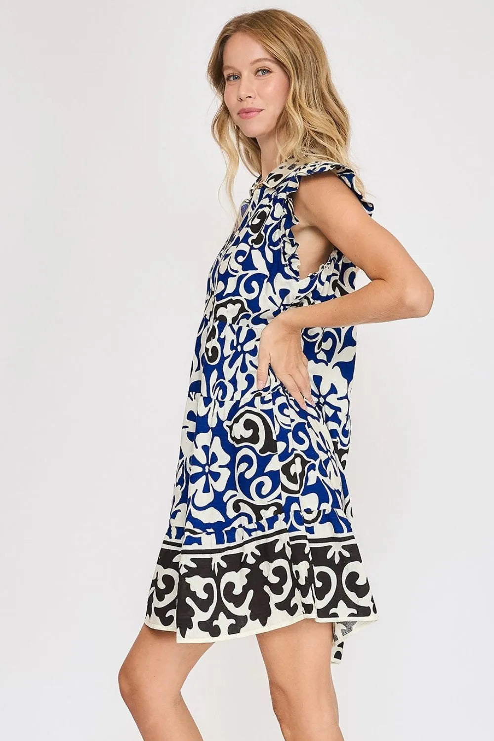 Umgee Floral Ruffled Cap Sleeve Tiered Dress - Blushé Belle