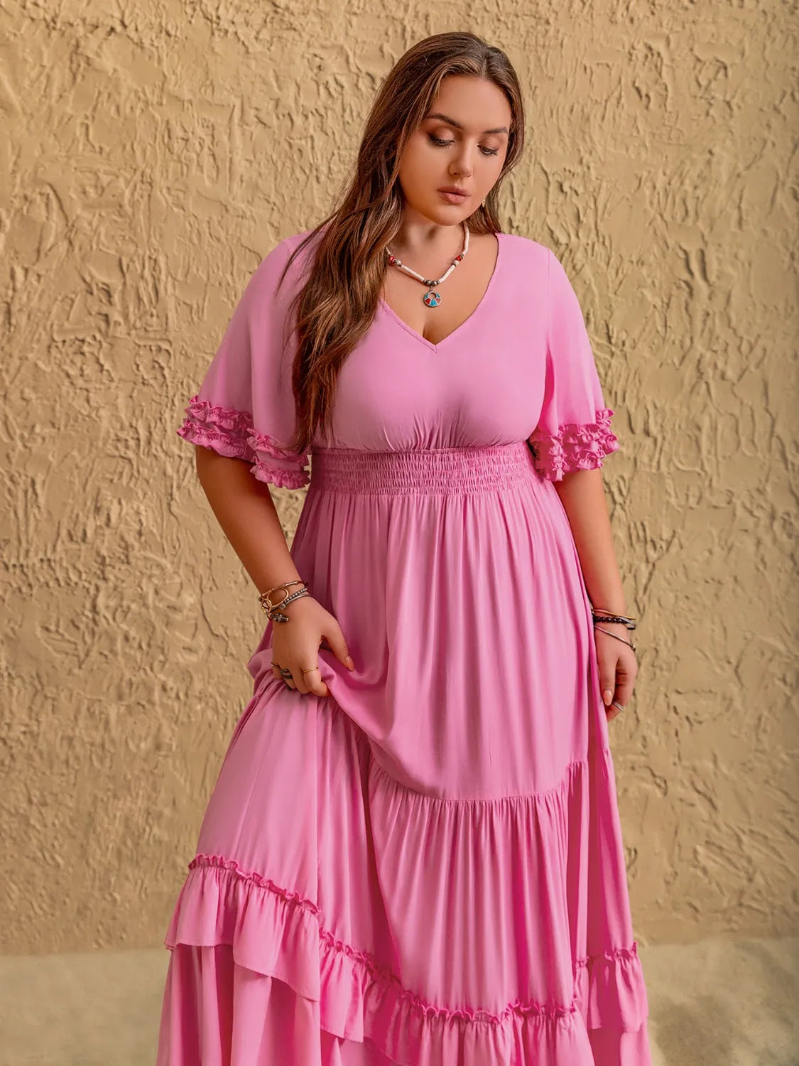 Plus Size V-Neck Half Sleeve Maxi Dress - Blushé Belle
