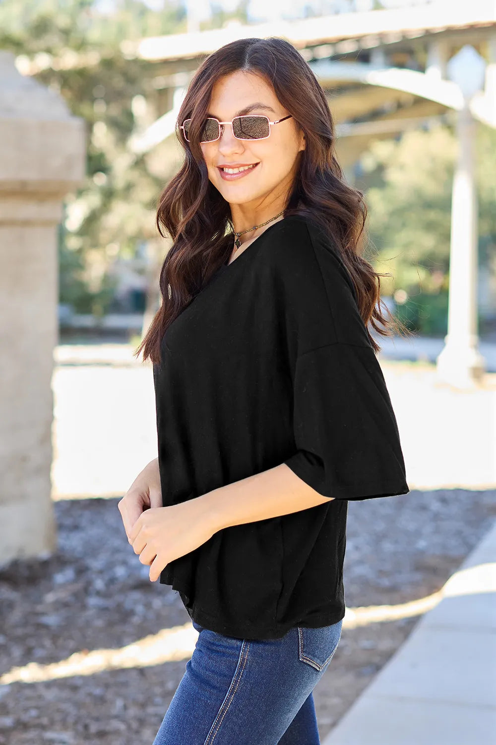 Basic Bae Full Size Round Neck Drop Shoulder T-Shirt - Blushé Belle