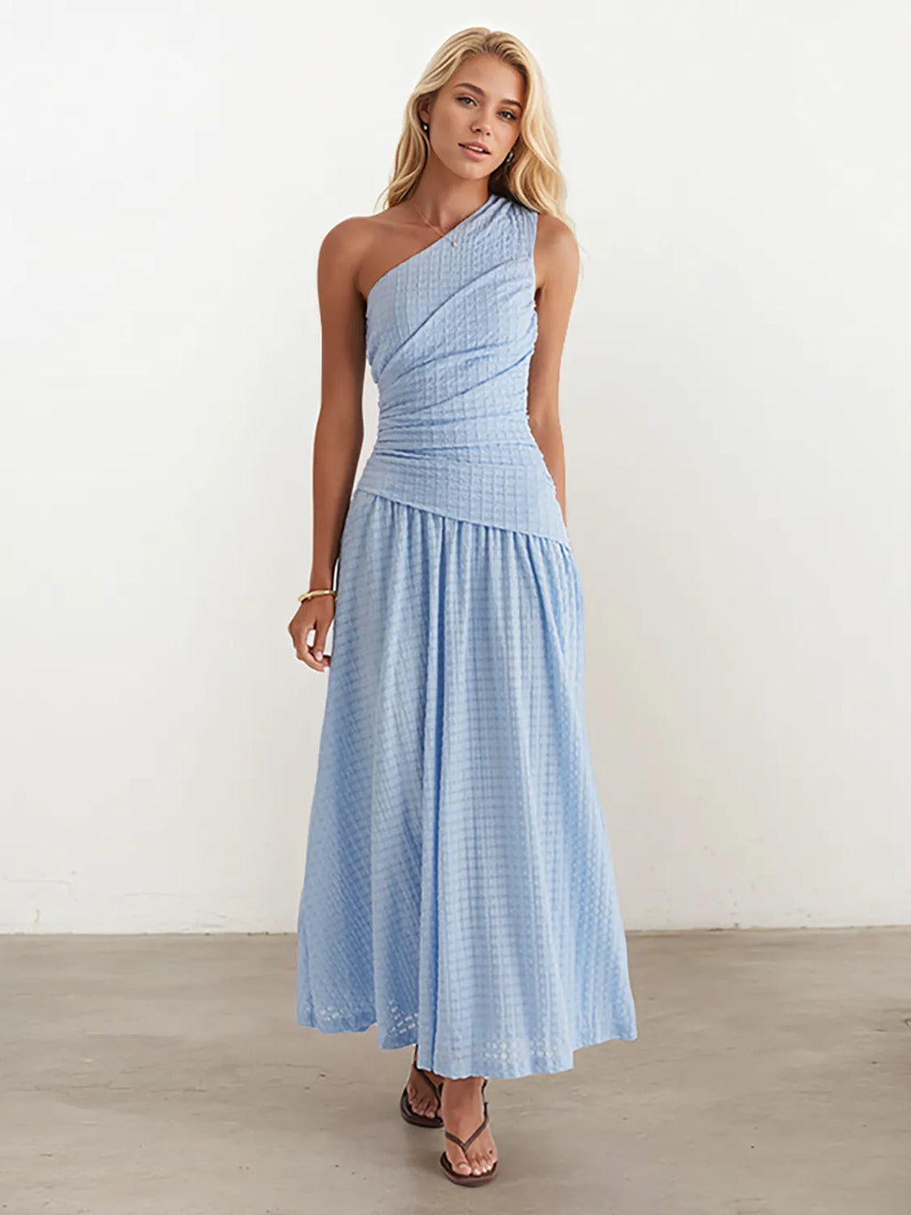 Textured Single Shoulder Dress - Blushé Belle