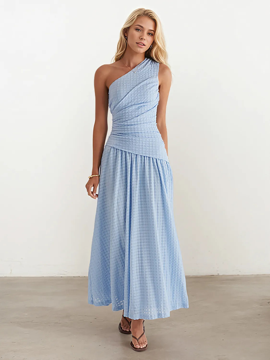 Textured Single Shoulder Dress - Blushé Belle