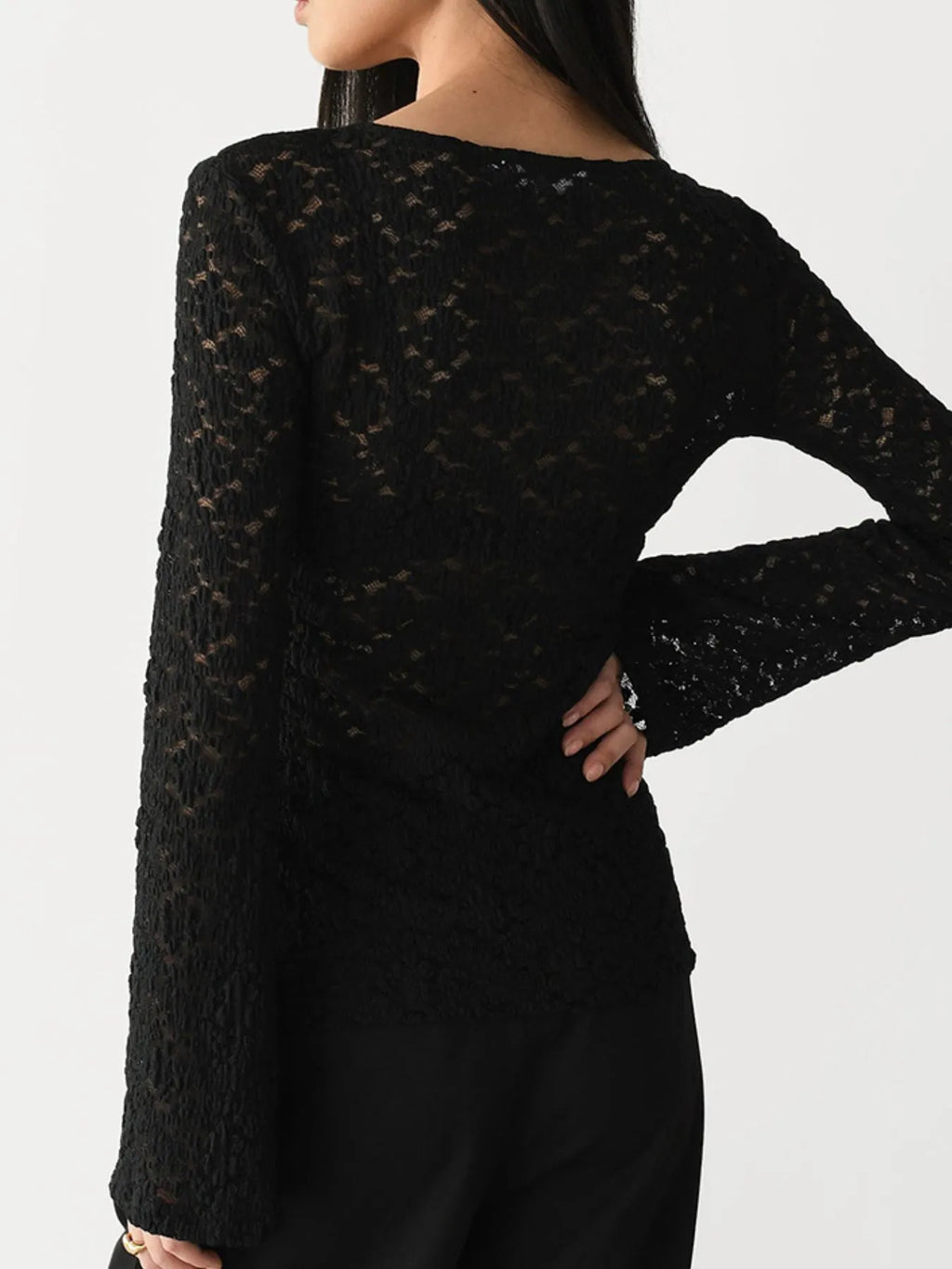 Lace V-Neck Flare Sleeve T-Shirt - Blushé Belle