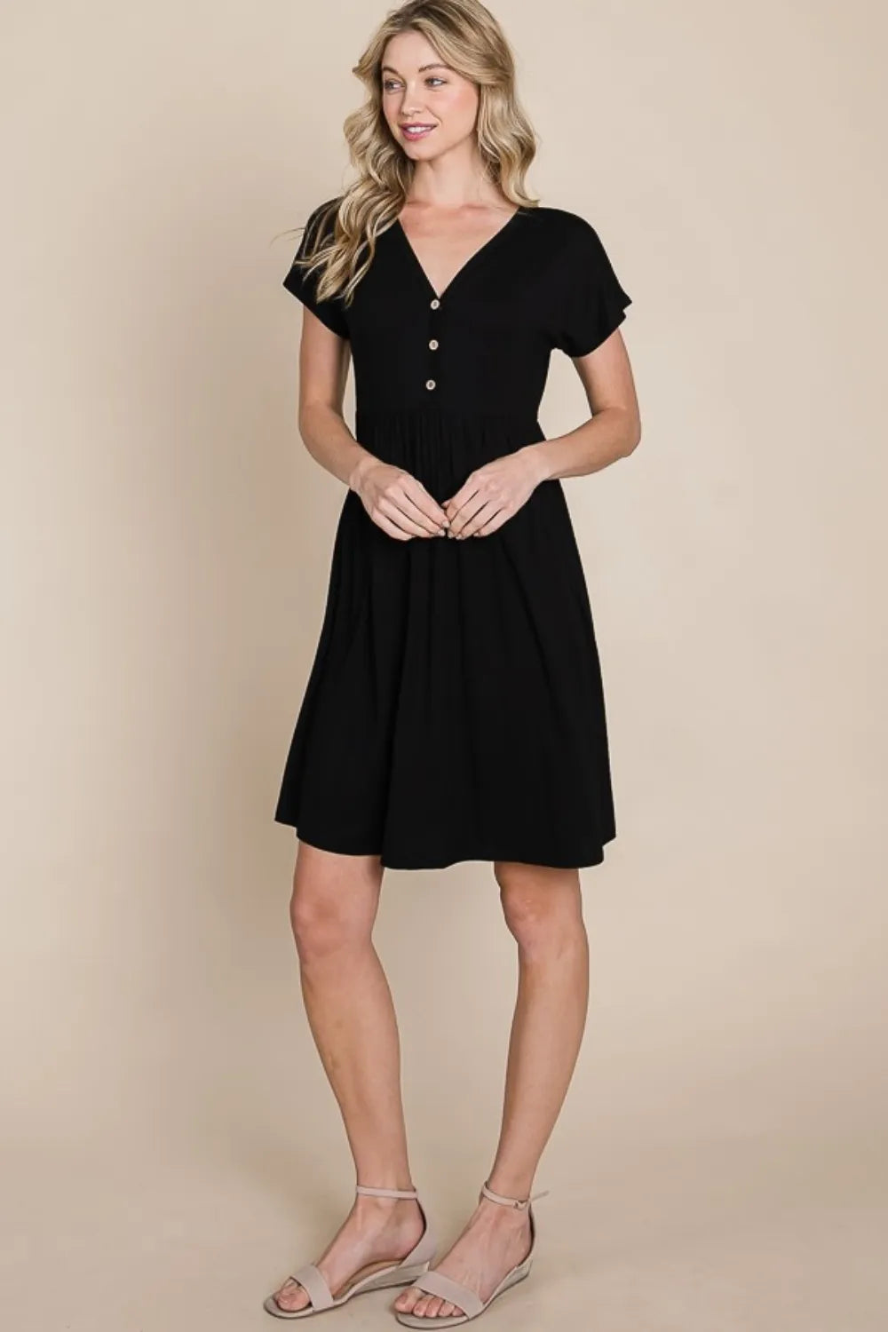 BOMBOM V-Neck Short Sleeve Dress - Blushé Belle