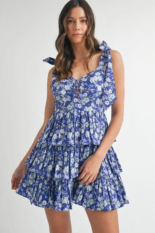 MABLE Floral Print Shoulder Tie Layered Mini Dress - Blushé Belle