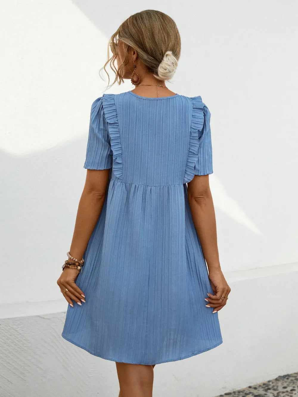 Tie Neck Short Sleeve Mini Dress - Blushé Belle