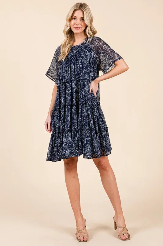 Lime 'N' Chili Ditsy Floral Print Sheer Ruffle Detail Mini Dress - Blushé Belle