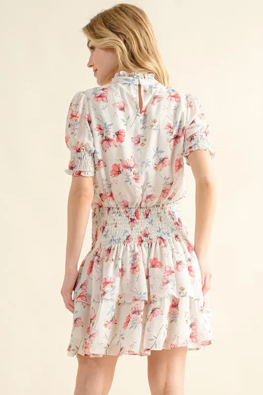 And The Why Floral Print Smocked Waist Mini Dress - Blushé Belle