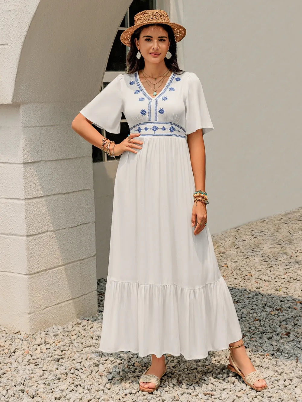 Ruffled Hem V-Neck Flutter Sleeve Dress - Blushé Belle