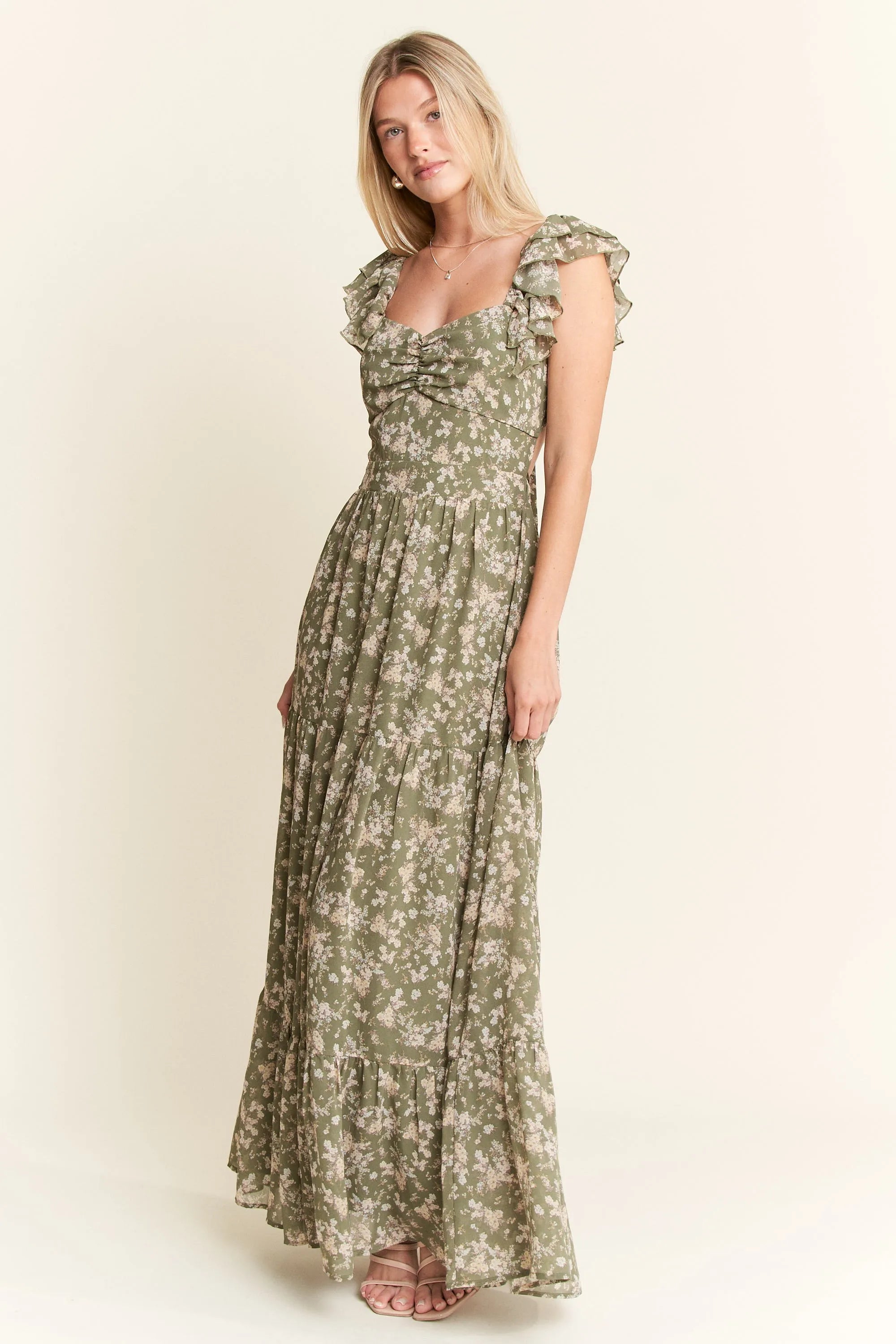 Jade By Jane Ruffle Sleeve Tiered Maxi Dress - Blushé Belle